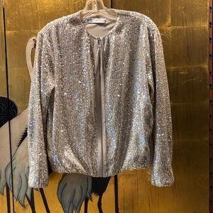 Zara Silver Sequin Bomber